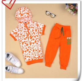 Korean Hooded Letters Printed Leisure Suit Orange US stock - Click Image to Close