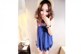 Fashion Style Gauze Splicing Sleeveless Blouse Blue [SP-ZJ12072303-1]