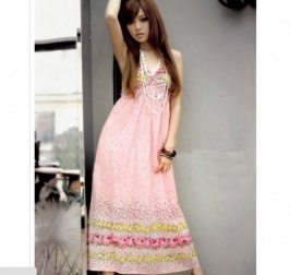 vestido de estilo bohemio de color rosada [SP-O13021709-1]