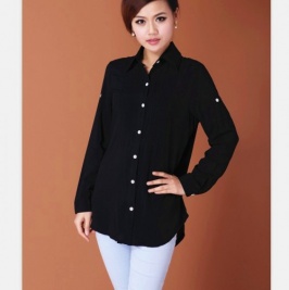 blusa de mangas largas de color negro se vende bien - Click Image to Close