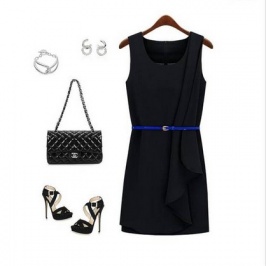 Fashion Irregular Lap Sleeveless Pure Color Dress Blue With Belt [SP-OG14040903-1]