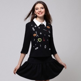 Fashion Brought Heart Two-Piece Doll T-shirt & Skirt Suit Black - Click Image to Close