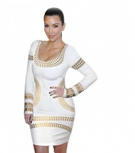 vestido de estilo europeo de mangas largas color en blanco y oro