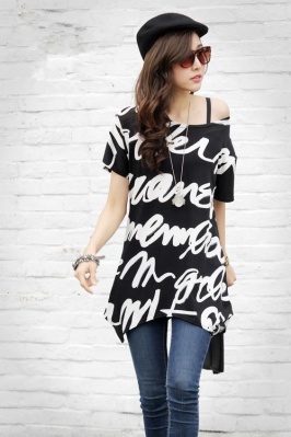 blusa moda de estilo elegante decorado con letras de color negro se vende bien - Click Image to Close