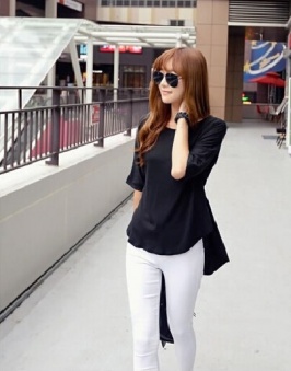 blusa de estilo coreano de color negro