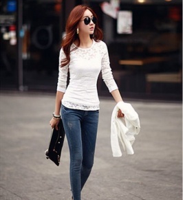 camisa de encaje estilo sexy y hermoso de color en blanco [SP-LY14081104]
