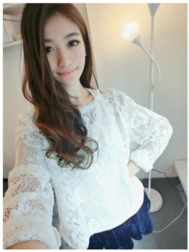 blusa de encaje estilo modelo de color blanco - Click Image to Close