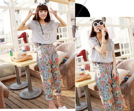 Sweet Hollow-out Lapel Chiffon Blouse Light Grey 