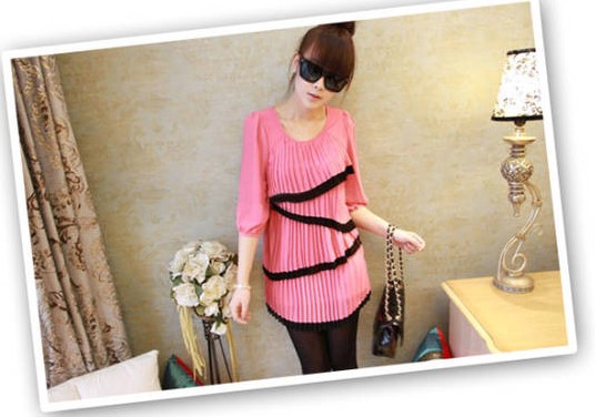 vestido de moda estilo dulce de mangas medidas de color rosado US stock