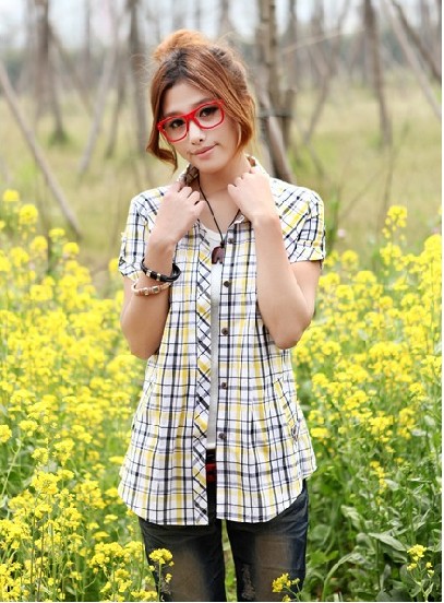 High Quality Leisure Single-breasted Lapel Blouse Yellow US stock
