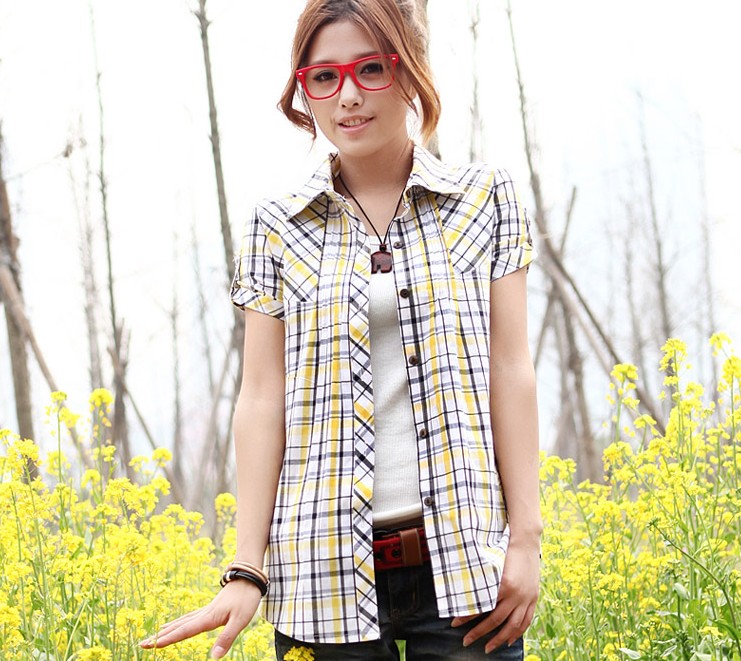 High Quality Leisure Single-breasted Lapel Blouse Yellow US stock