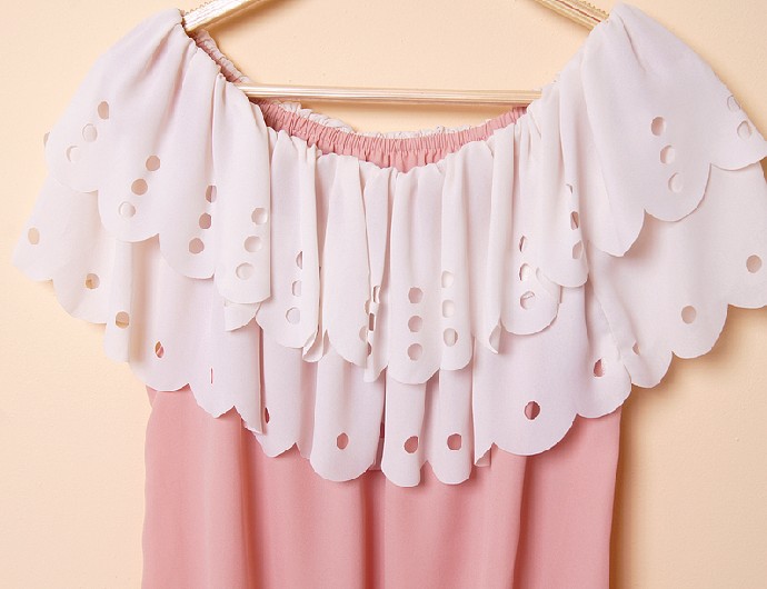 Sweet Style Flouncing Two-wear Blouse Pink US stock