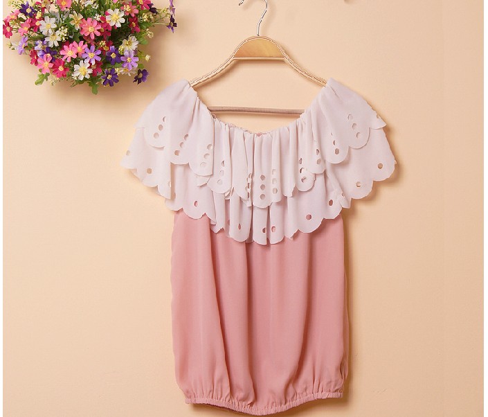 Sweet Style Flouncing Two-wear Blouse Pink US stock