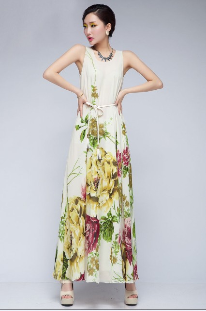 vestido de estilo bohemio decorado de belta de color floral se vende bien
