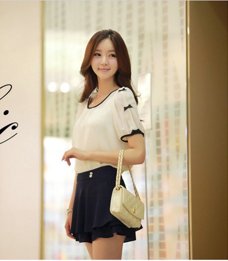 blusa de estilo coreano hermoso con nudo ojal decorado color beige se vende bien