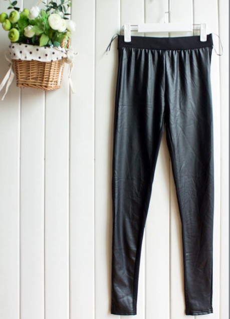 Stylish PU Design Elastic Free Match Pants Black(With Size)