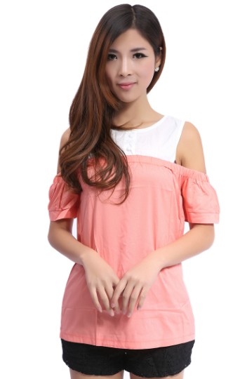 High Quality Lady Style Shoulder Out Boat Neck Blouse Orange