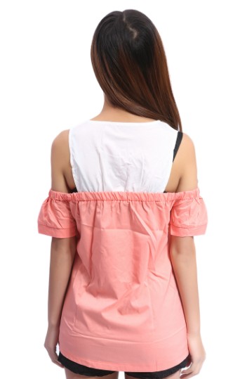 High Quality Lady Style Shoulder Out Boat Neck Blouse Orange