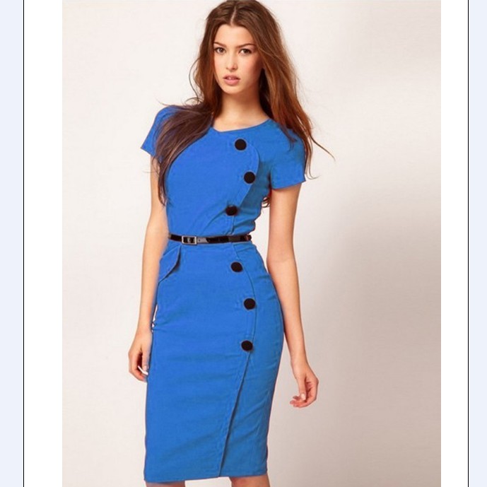 vestido de estilo europeo y americano de color   azul