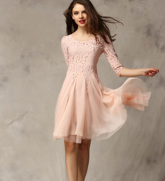 vestido de encaje estilo europeo de color rosada se vende bien