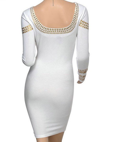 vestido de estilo europeo de mangas largas color  en blanco y oro