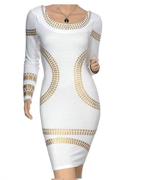 vestido de estilo europeo de mangas largas color  en blanco y oro
