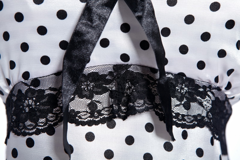 Mujer Fashion Lace Bow Dot Decorado Ropa de dormir blanco
