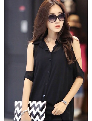 2014 nueva llegada de blusa de estilo elegante con el sideno especial de color negro
