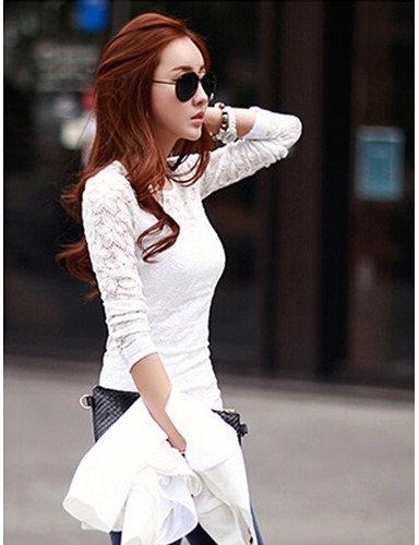 camisa de encaje estilo sexy y hermoso de color en blanco